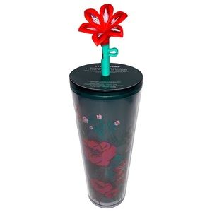 Starbucks Holiday 2022 Tumbler Poinsettia Flower Silicone Straw Topper